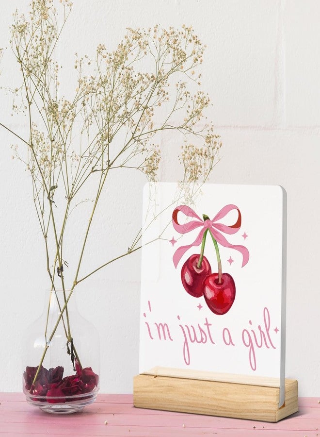 AACQQ Trendy Pink Bow Coquette Acrylic Plaque Sign Cherry Desk Decor Inspirational Gifts Thank You Appreciation Christmas Birthday Gifts for Women, I'm Just a Girl Sign - Image 5